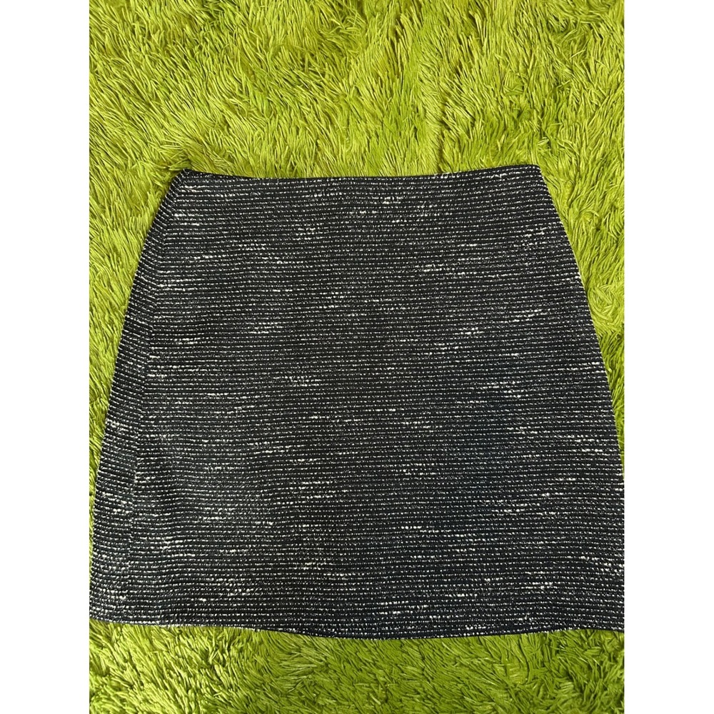 LOFT Skirt Women 12 Black Tweed‎ A-Line Mini Textured Back Zip Striped Career